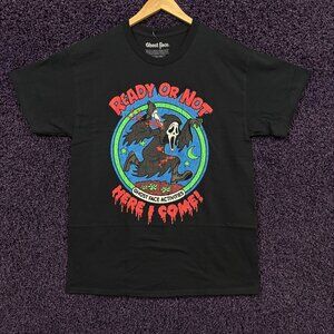 Ghost Face Ready Or Not Here I Come Scream Movie T-Shirt L